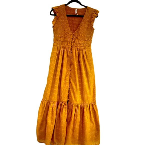 Anthropologie Mustard Yellow Maxi Dress - Picture 1 of 8